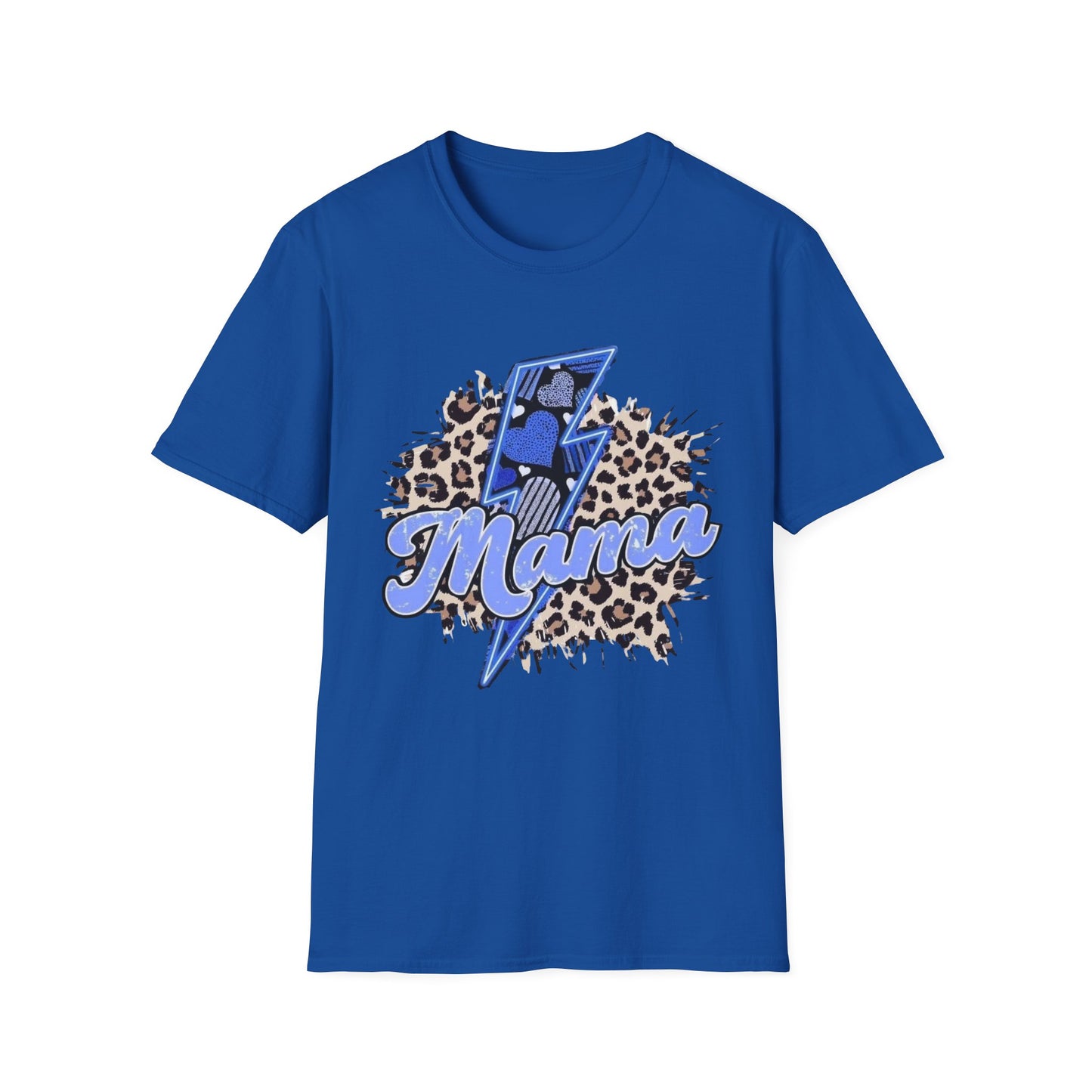Mama Lightning Tee — Leopard Print Blue Script Graphic T-Shirt