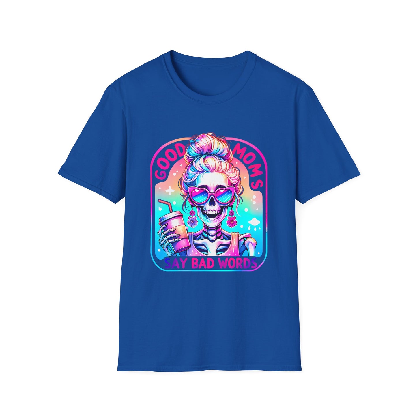 Funny 'Good Moms Say Bad Words' T-Shirt — Colorful Skull Mom Graphic Tee