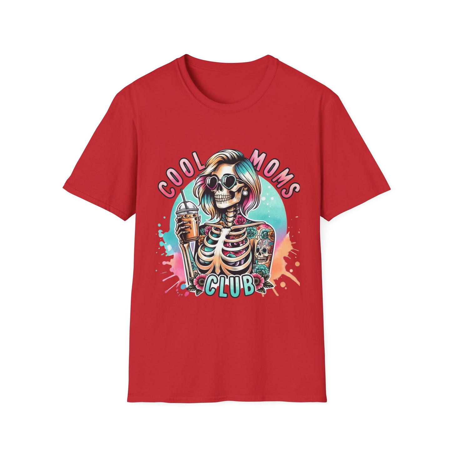 Cool Moms Club T-Shirt — Colorful Tattooed Skeleton Mom Graphic Tee