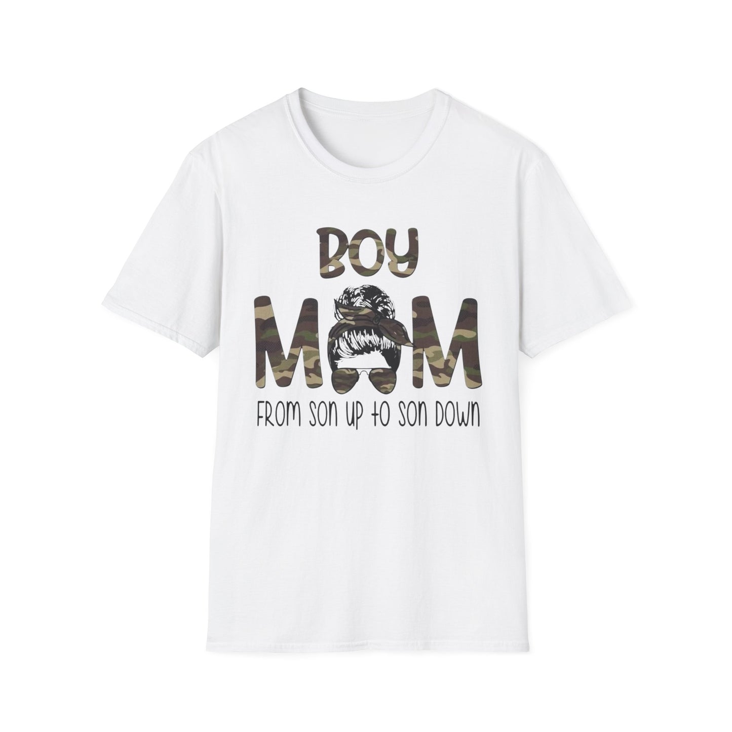 Boy Mom T-Shirt – 'Boy Mom From Son Up To Son Down' Camo Graphic Tee