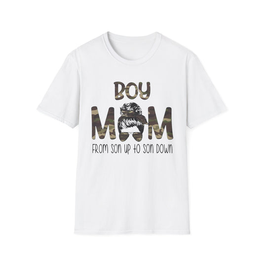Boy Mom T-Shirt – 'Boy Mom From Son Up To Son Down' Camo Graphic Tee