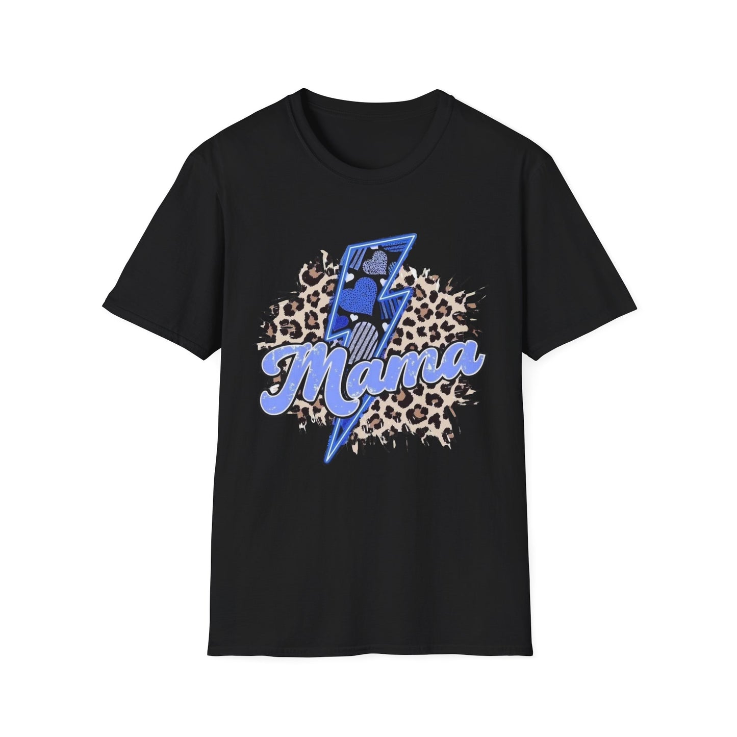Mama Lightning Tee — Leopard Print Blue Script Graphic T-Shirt