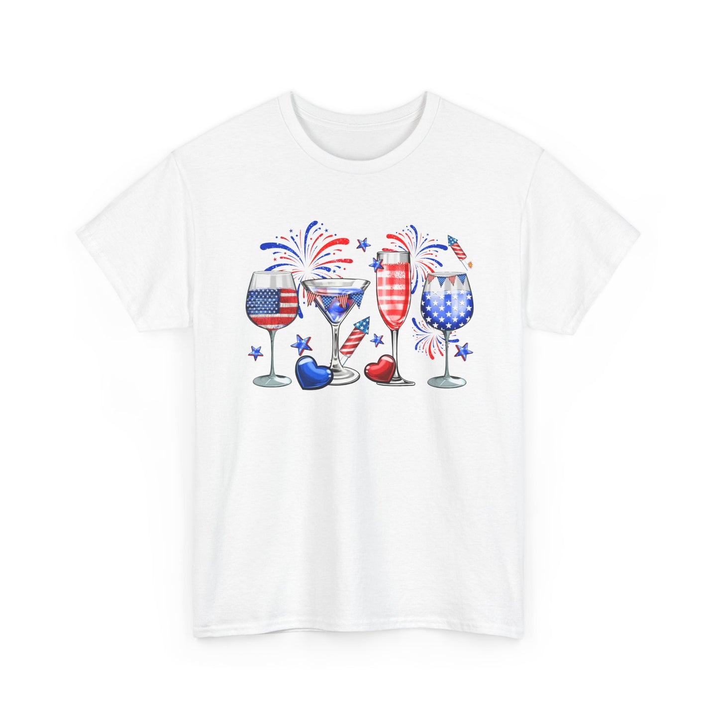 Patriotic Wine Glasses Tee – 4th of July Red White Blue Celebration Shirt
