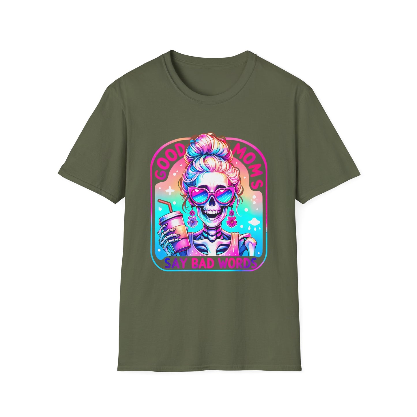Funny 'Good Moms Say Bad Words' T-Shirt — Colorful Skull Mom Graphic Tee