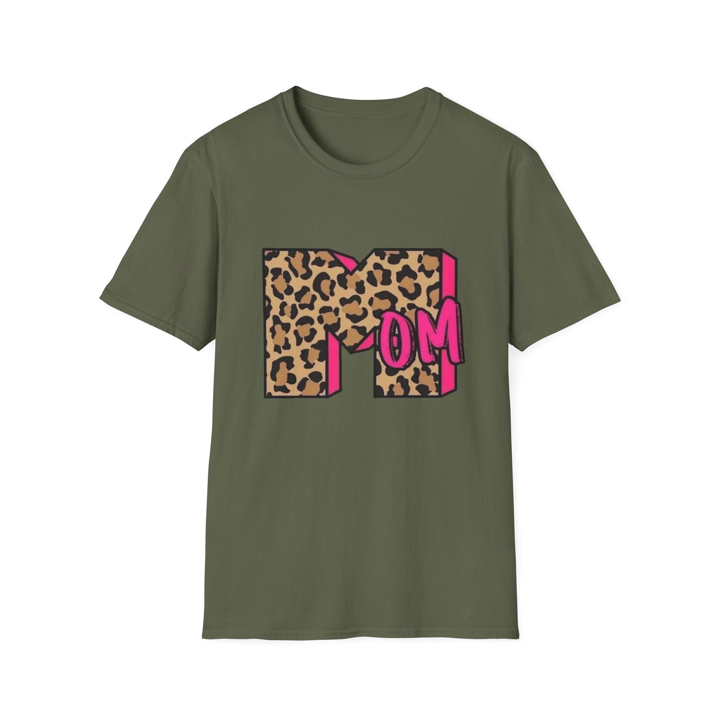 Mom Leopard Print Graphic Tee — Bold Pink 'MOM' Design