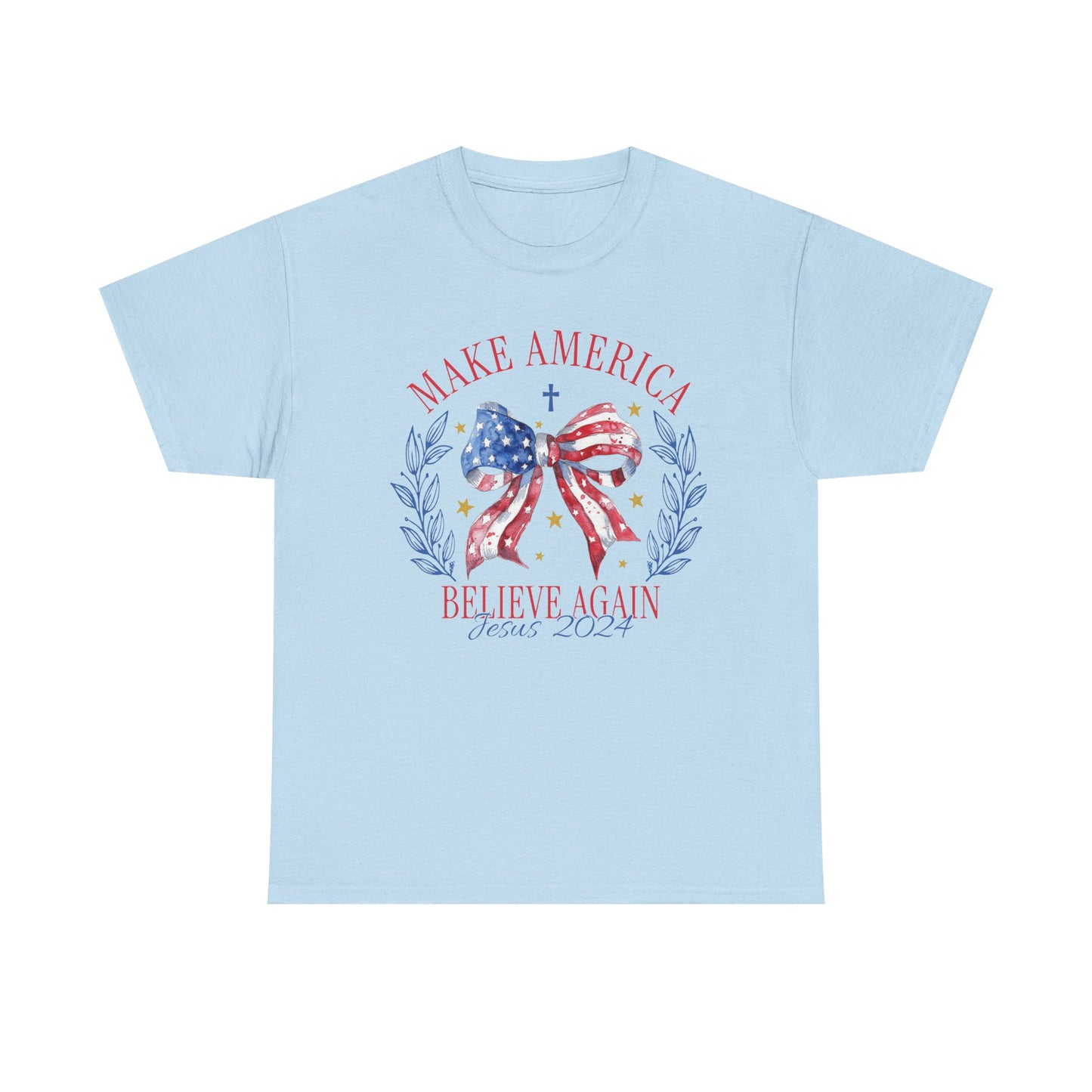 Make America Believe Again Patriotic Tee - American Flag Bow Graphic