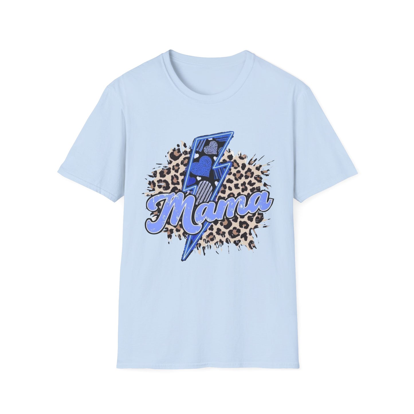 Mama Lightning Tee — Leopard Print Blue Script Graphic T-Shirt
