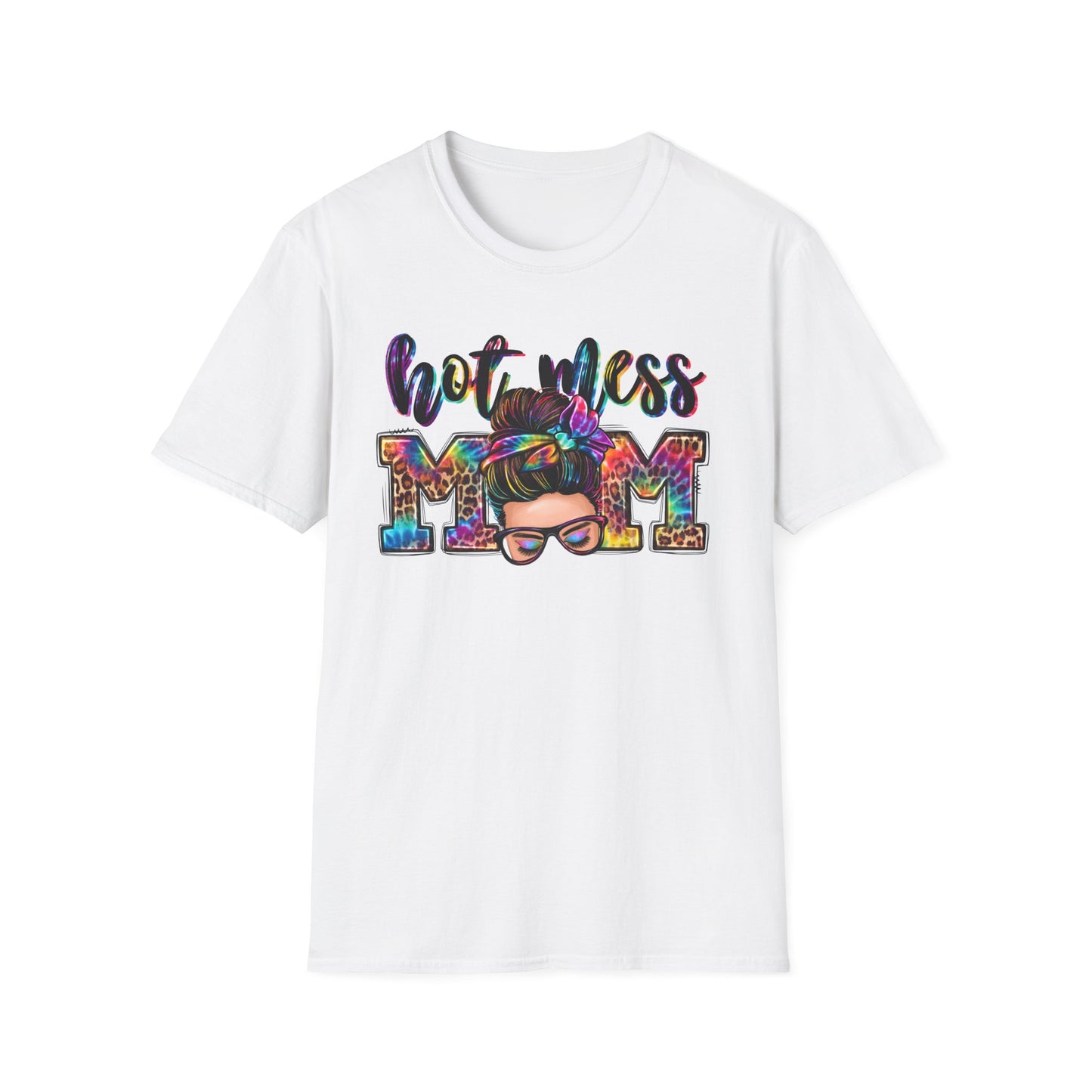 Hot Mess Mom Tee — Colorful Messy Bun Mom T-Shirt, Funny Mother’s Day Gift