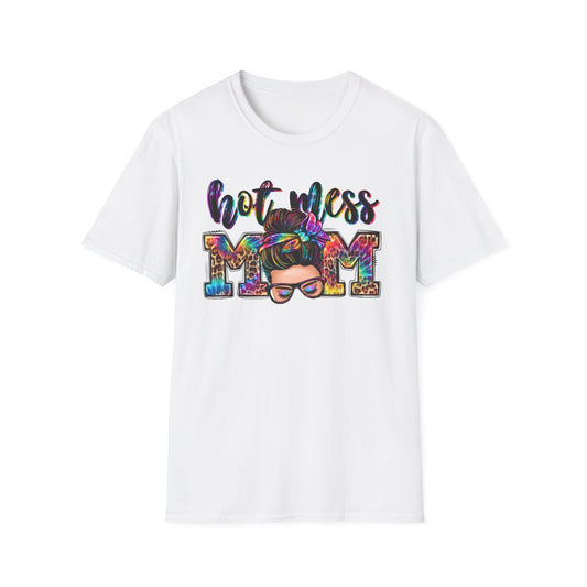 Hot Mess Mom Tee — Colorful Messy Bun Mom T-Shirt, Funny Mother’s Day Gift