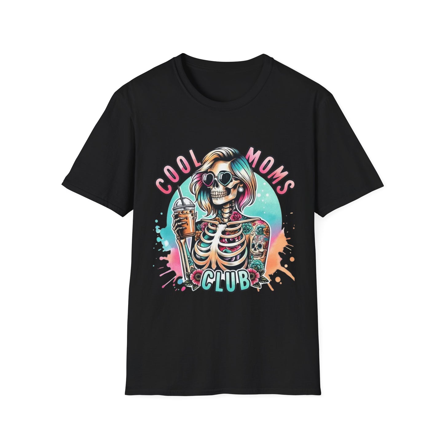 Cool Moms Club T-Shirt — Colorful Tattooed Skeleton Mom Graphic Tee
