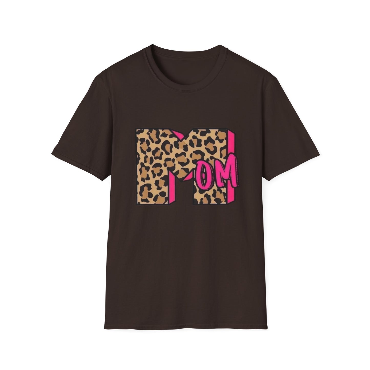 Mom Leopard Print Graphic Tee — Bold Pink 'MOM' Design