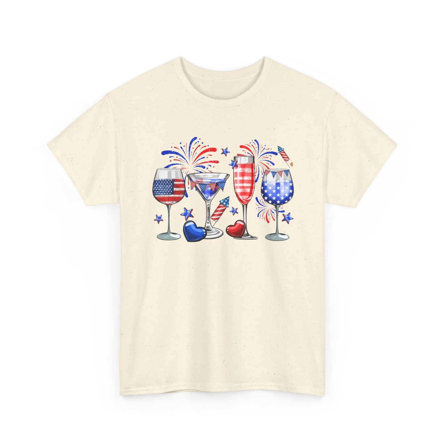 Patriotic Wine Glasses Tee – 4th of July Red White Blue Celebration Shirt