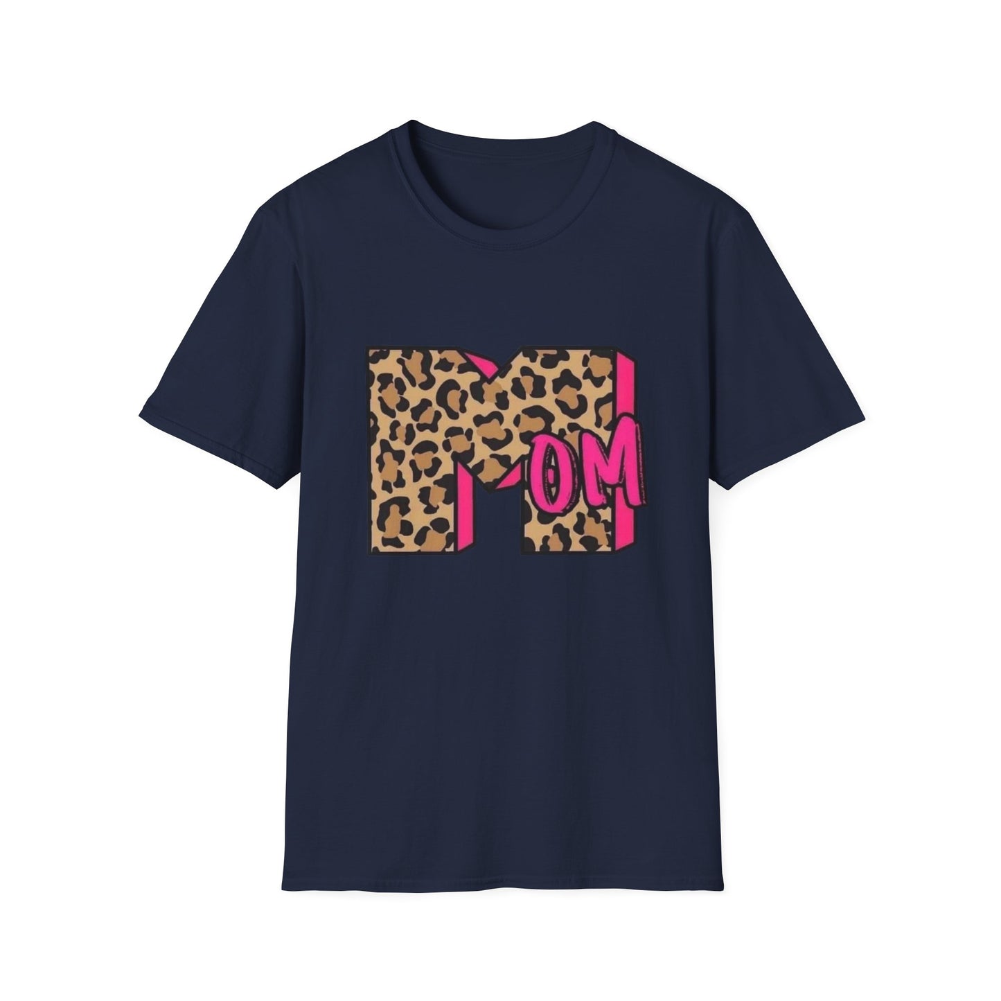 Mom Leopard Print Graphic Tee — Bold Pink 'MOM' Design