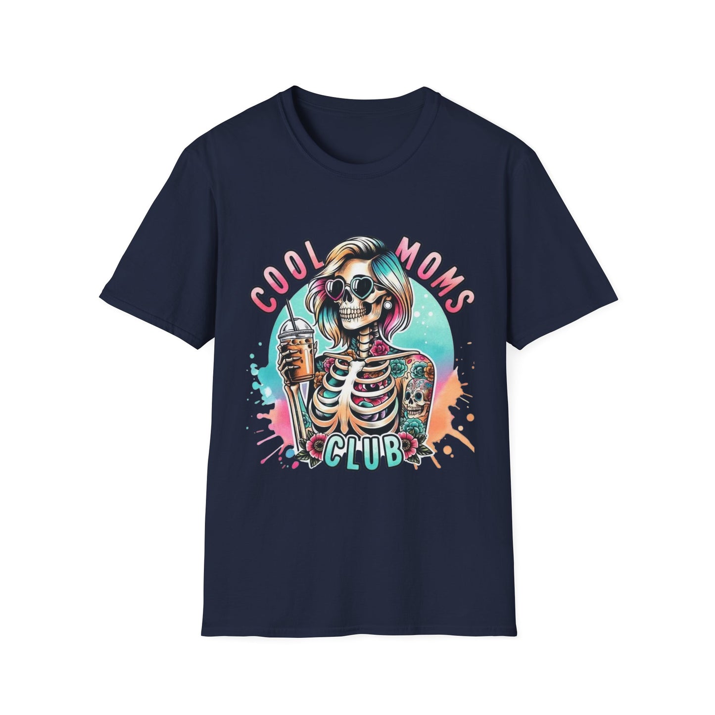 Cool Moms Club T-Shirt — Colorful Tattooed Skeleton Mom Graphic Tee