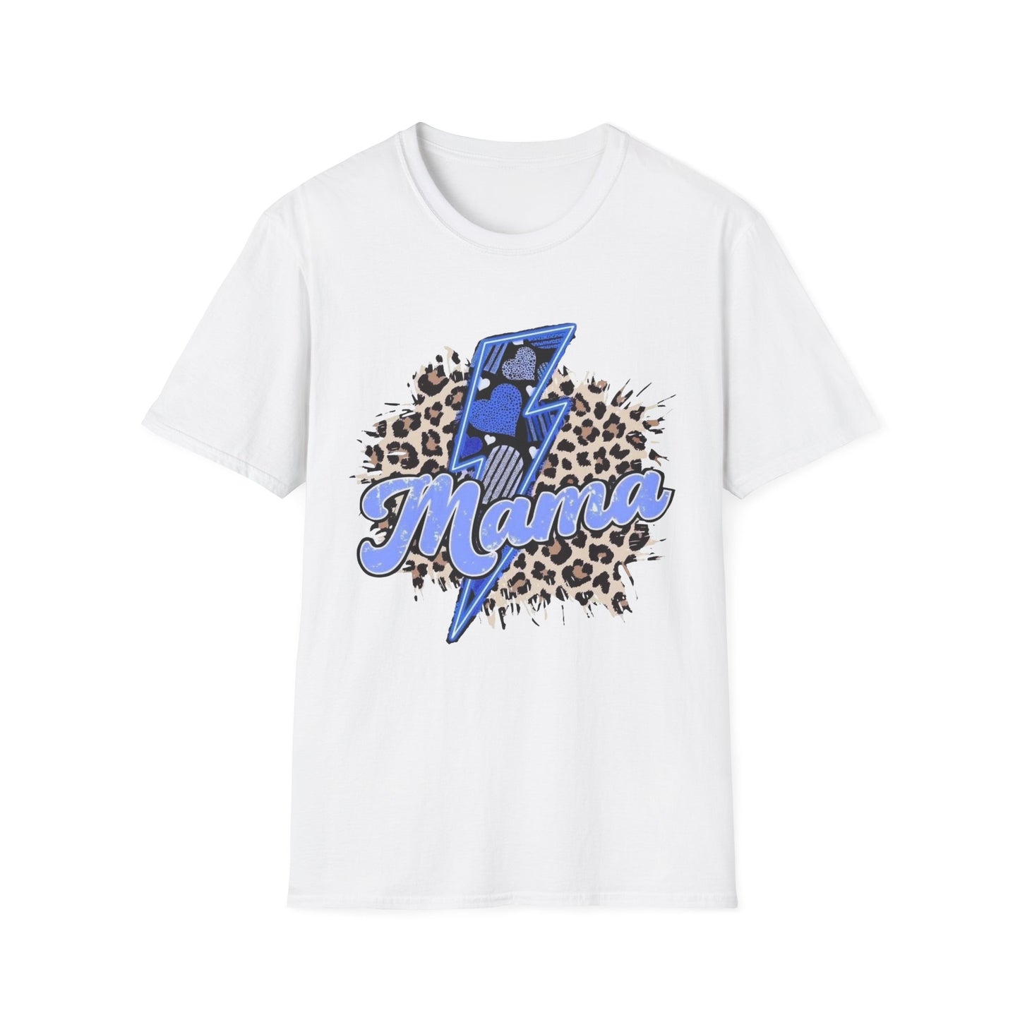 Mama Lightning Tee — Leopard Print Blue Script Graphic T-Shirt