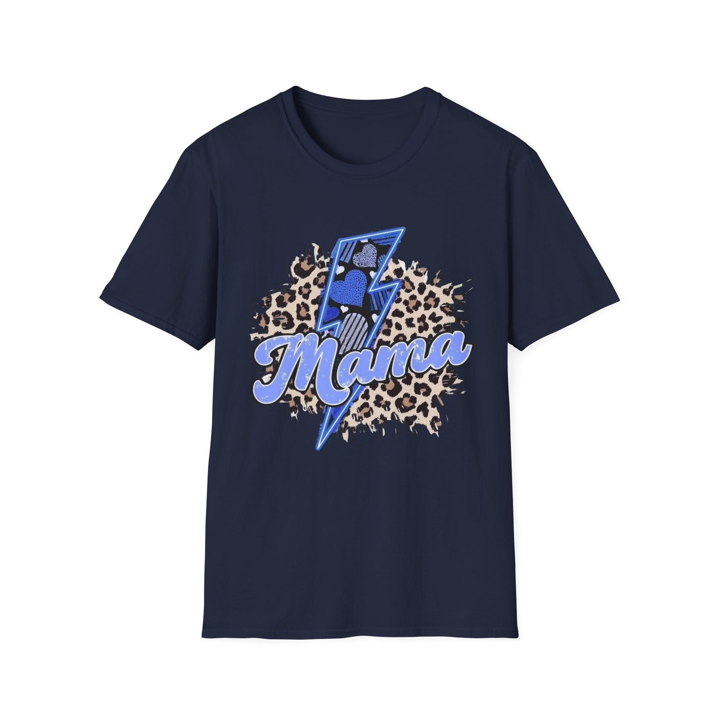 Mama Lightning Tee — Leopard Print Blue Script Graphic T-Shirt