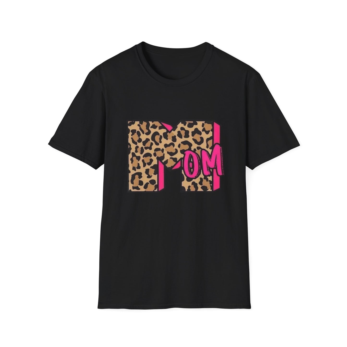 Mom Leopard Print Graphic Tee — Bold Pink 'MOM' Design