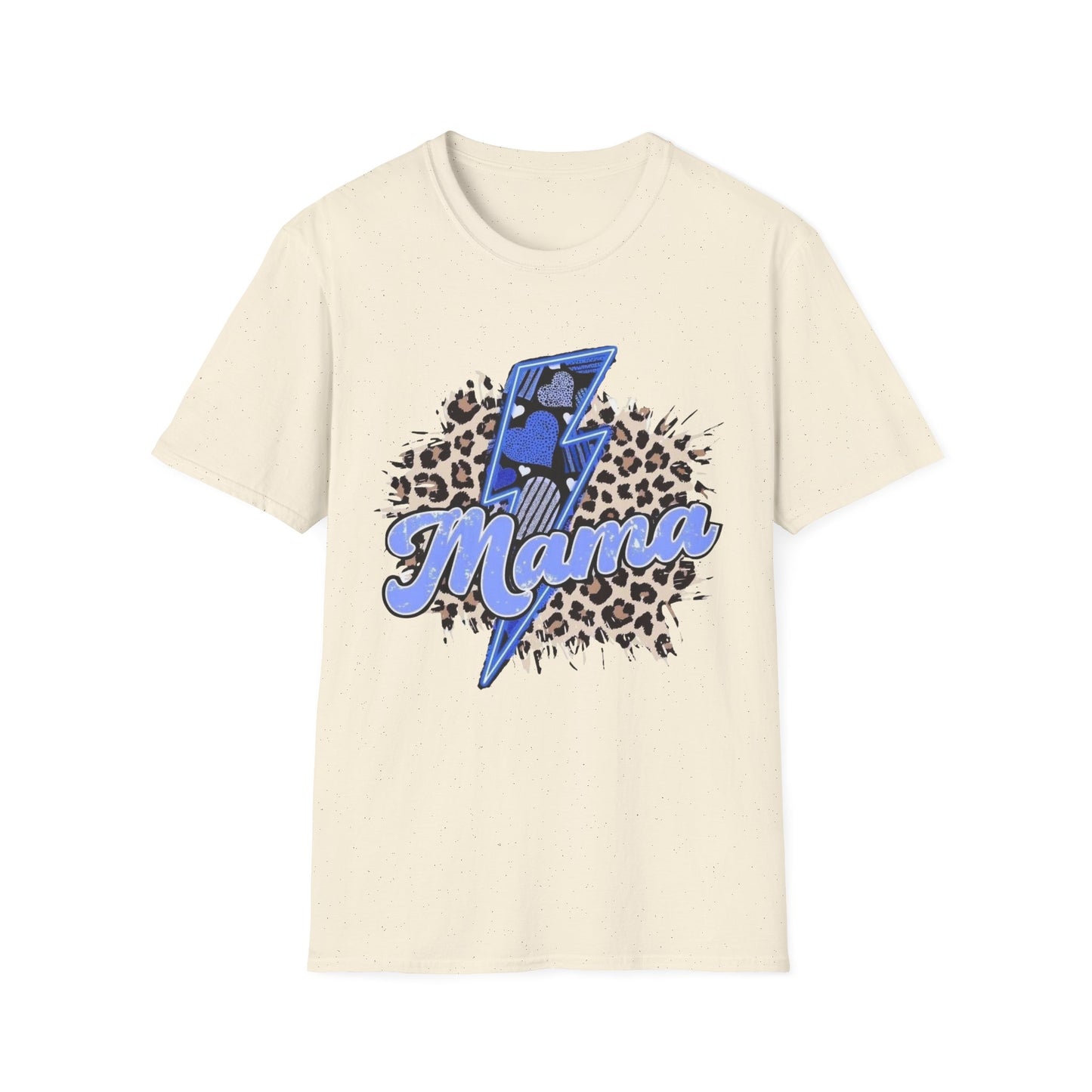 Mama Lightning Tee — Leopard Print Blue Script Graphic T-Shirt