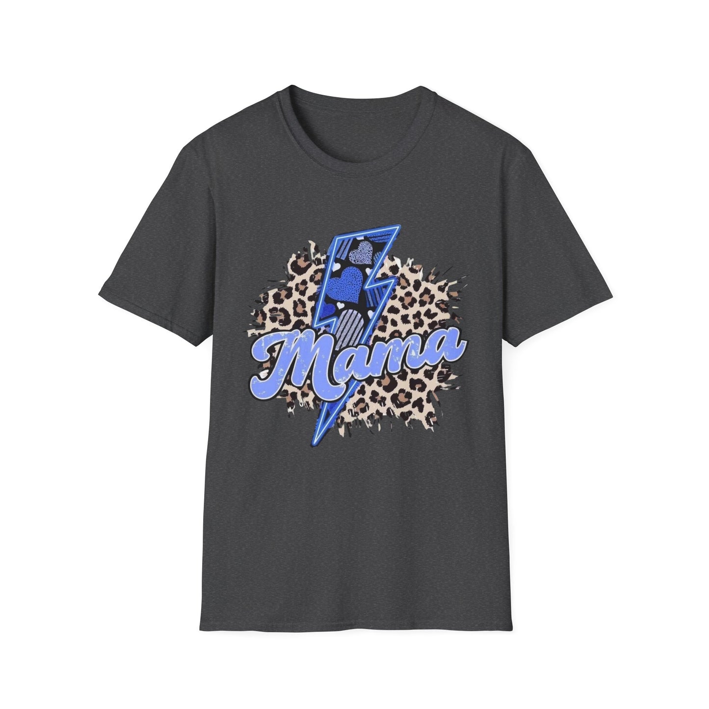 Mama Lightning Tee — Leopard Print Blue Script Graphic T-Shirt