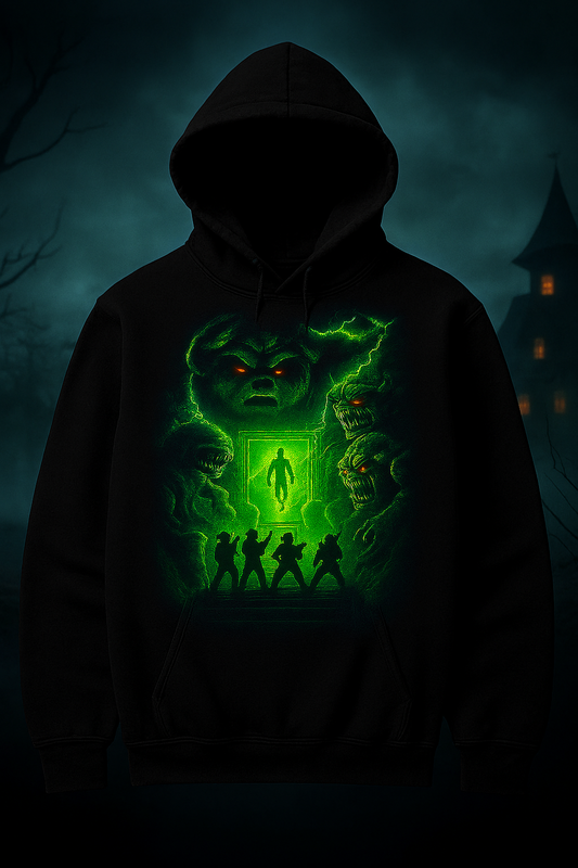 Haunted Portal Showdown" Halloween Hoodie – Horror Streetwear for Monster Hunters & Spooky Season Fans